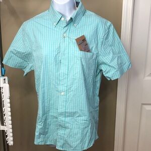 Tailor Vintage Mint-Striped Short Sleeve Button-Down Shirt